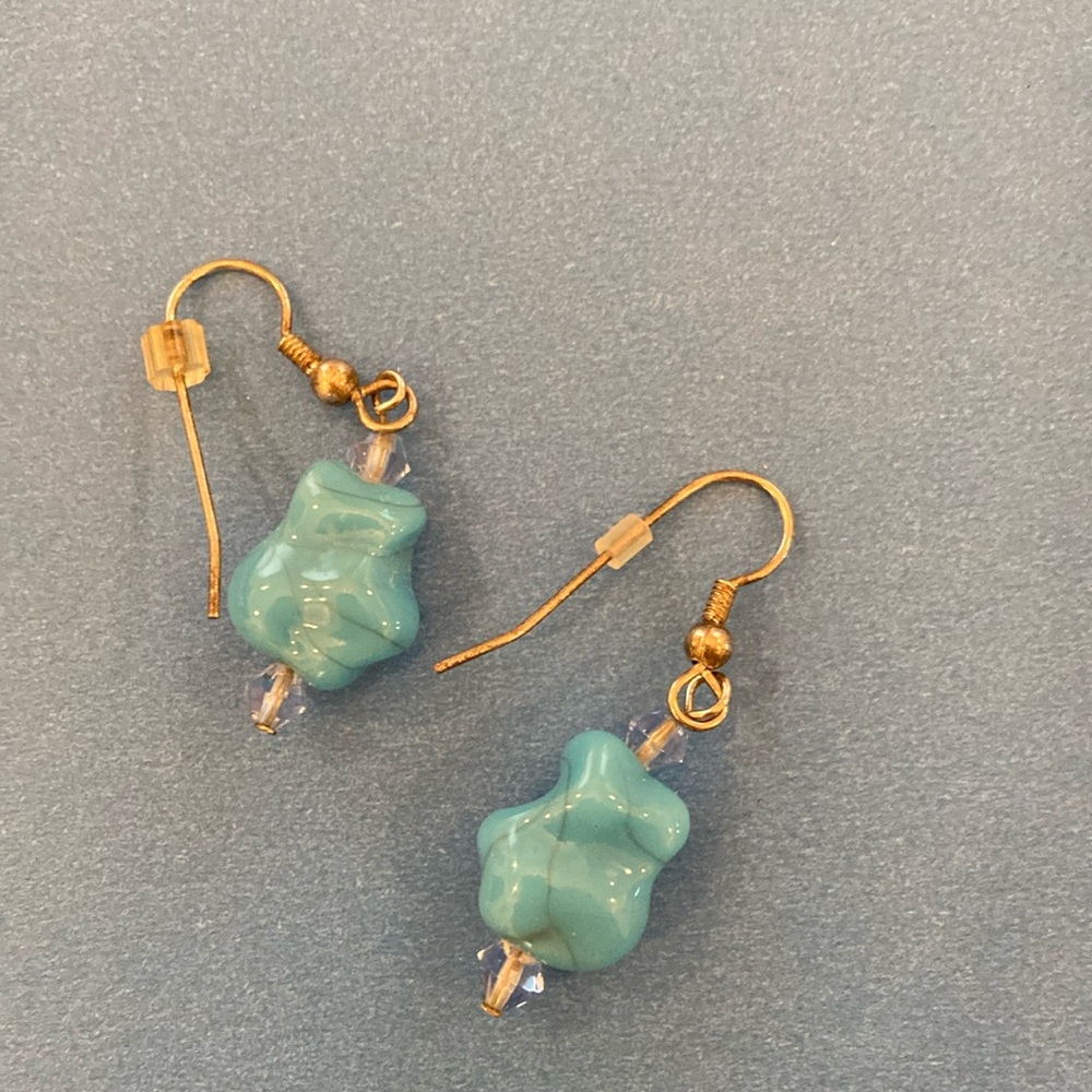 Artisanal Gold and Blue Dangle Earrings